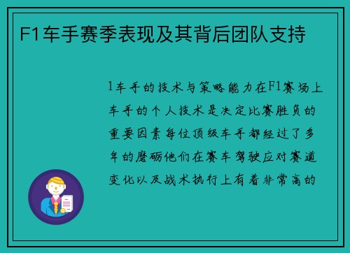 F1车手赛季表现及其背后团队支持